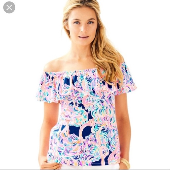 VEUC Lilly Pulitzer La Fortuna Off shoulder top size M - Picture 2 of 5